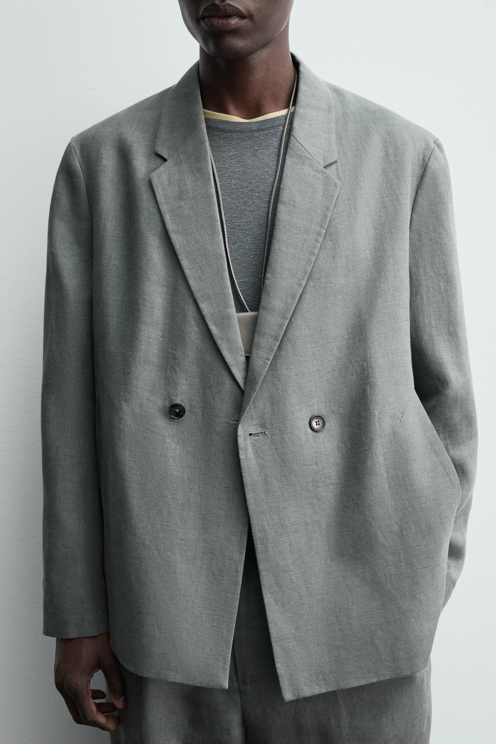 100% LINEN DOUBLE BREASTED SUIT BLAZER